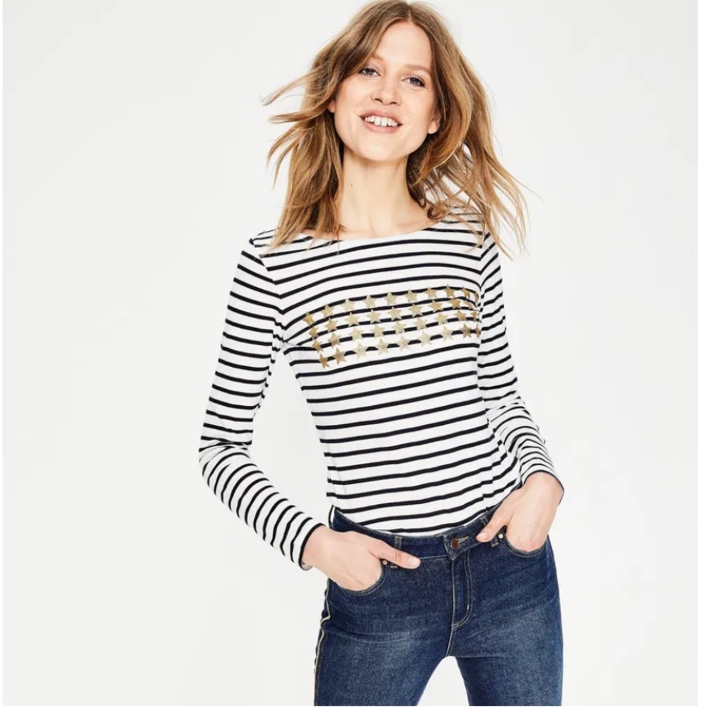 Boden Make A Statement Stars And Stripes Long Sleeve Size 10